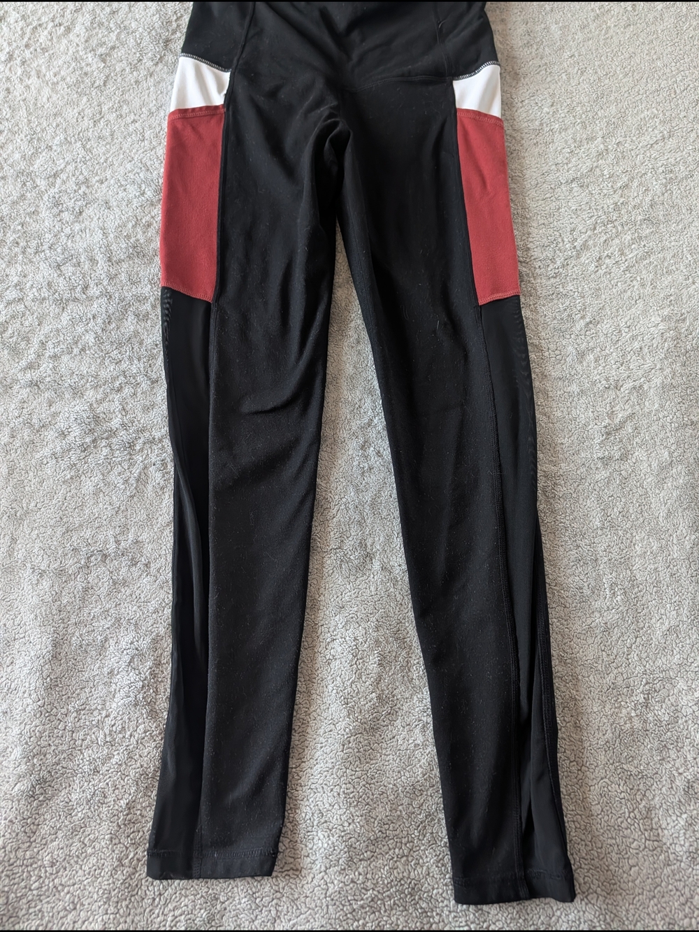 Mono B Black Leggings with A Rustic Red and White Panels